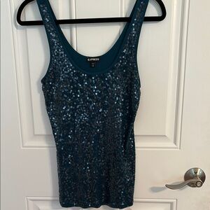 Express Teal Sequin Fitted Tank Top